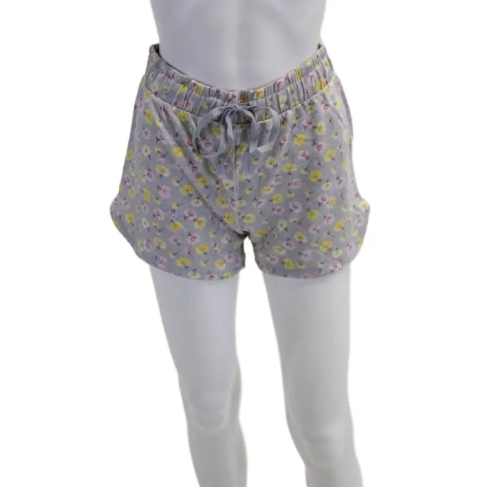 Emerson Road Womens Crew Neck Floral Pajama Shirt Shorts Set Gray Size Small